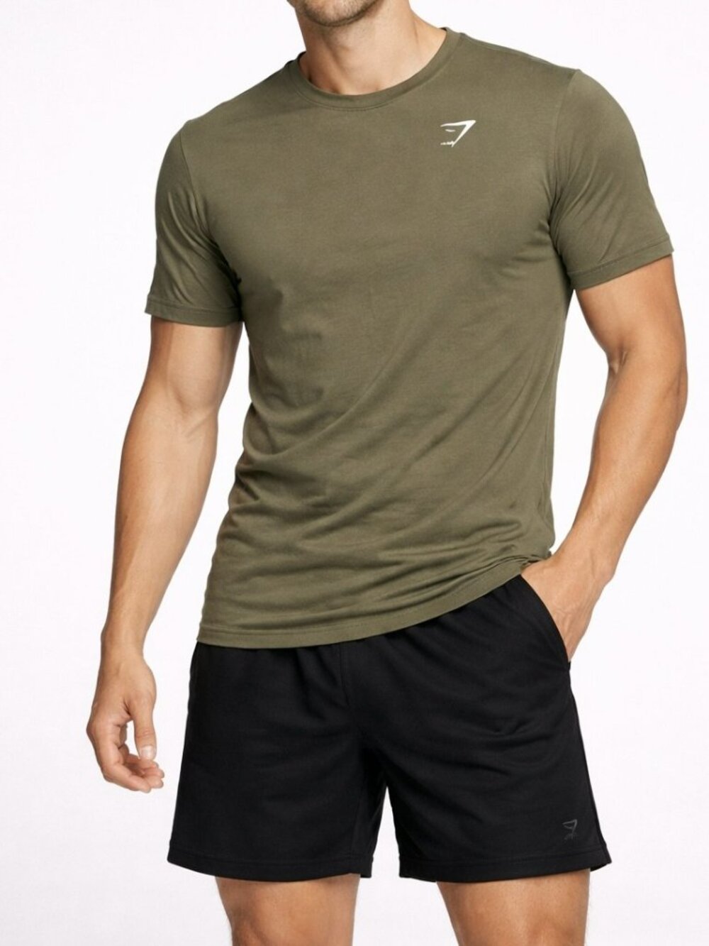 Gymshark Men's M Medium Olive Green Training Athletic Performance T Shirt